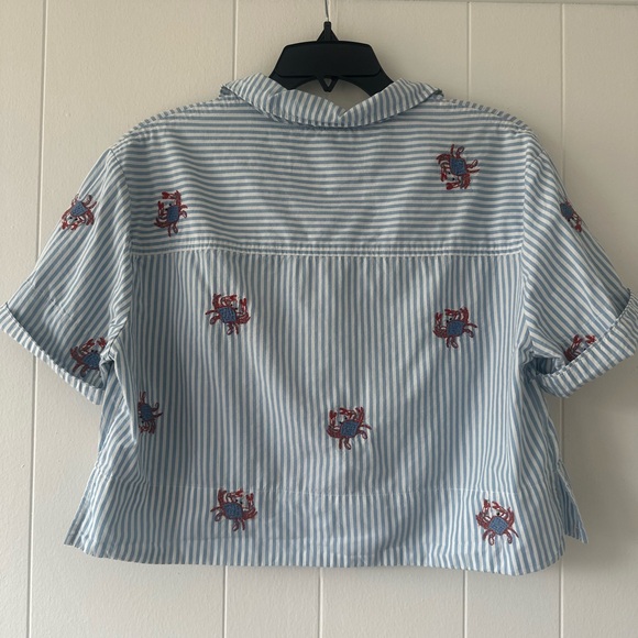 Anthropologie MAEVE crab print striped crop top blouse Medium M - Picture 4 of 6